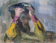 Чирков Антон Николаевич (1902–1946). Автопортрет с Евангелием. 1942. Холст, масло. 69х89