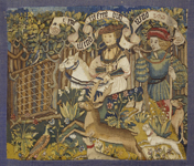 Шпалера «Охота на оленя». Германия, Эльзас, Страсбург. Конец XV века. Шерсть, шелк, золоченые нити