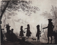Ф.-Г. Сидо. Прусский король Фридрих Вильгельм II с семейством. 1789. Бумага, тушь, белила; силуэты из чёрной бумаги на пейзажном фоне. 49,1х60. ГРМ