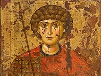 Святой великомученик Георгий. Икона, Великий Новгород (?), конец XI - начало XII в. Музеи Московского Кремля