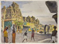 Ватагин В.А. Оживленная городская улица. Индия. Мадурай. 1960-е. Фототипия