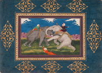 Миниатюра ''Борьба слонов''. Индия. XIX в. 