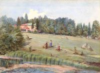 Д.В. Путята. Рисунок. «Мураново. Вид усадебного  дома и луга перед ним во время уборки сена». 1868 г.