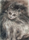 Лада Аюдаг. Кошка в манто.  Бумага, пастель, 2009 г.