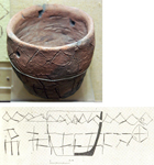Сосуд глиняный со знаками. Ручная лепка, глина обожженная. Срубная культура. 2 тысячелетие до н.э.