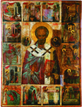 Святитель Николай Мирликийский, с житием. Икона. Конец XV - начало  XVI в.