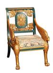 Кресло, окрашенное под античную бронзу, с золочеными деталями резьбы, обито французской вышивкой мануфактуры Бове. 1804 г.