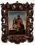 Картина ''Конный портрет царя Алексея Михайловича'', в раме. Россия, 1670-1680 гг., 1766 - переписан Пфандцельтом Лукасом Конрадом.