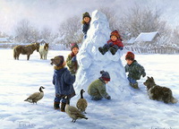  Дети лепят снег 