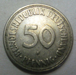 Монета 50 пфеннигов Федеративной Республики Германии. Аверс. 1950 г.