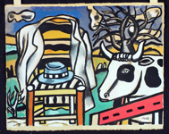 Ф. Леже. Пейзаж со стулом и коровой. 1952 г.