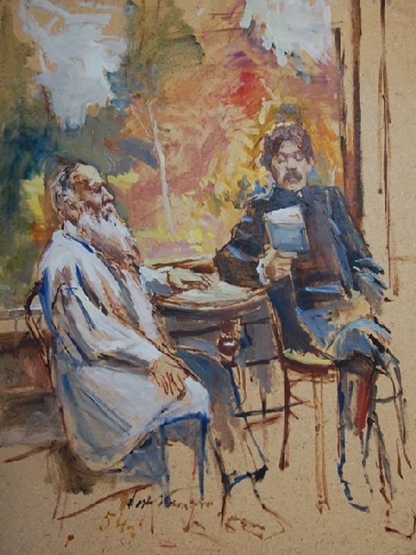 Дмитрий Налбандян  «Толстой и Горький в Ясной  Поляне», эскиз, 1954